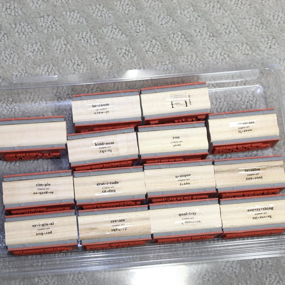 NWOT Stampin' Up Set of 28 Double Mounted Word Stamps - Mounted